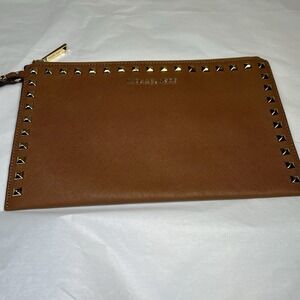 Michael Kors Jet Set Brown‎ XL Travel Clutch Wristlet Leather Handbag Studded